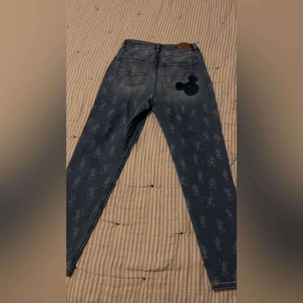 Disney American Eagle Outfitters Blue Skinny Jeans with Mickey Mouse Design